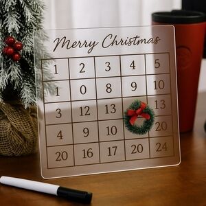 Dry Erase Christmas Countdown Advent Calendar 9"x9" Magnetic Wreath Holiday Deco
